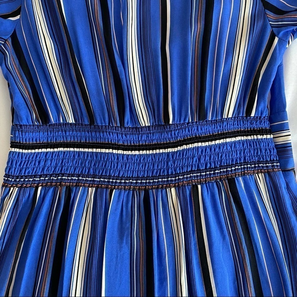 Band of Gypsies Blue Striped Ruffle Wrap Dress Size Medium - Picture 6 of 13